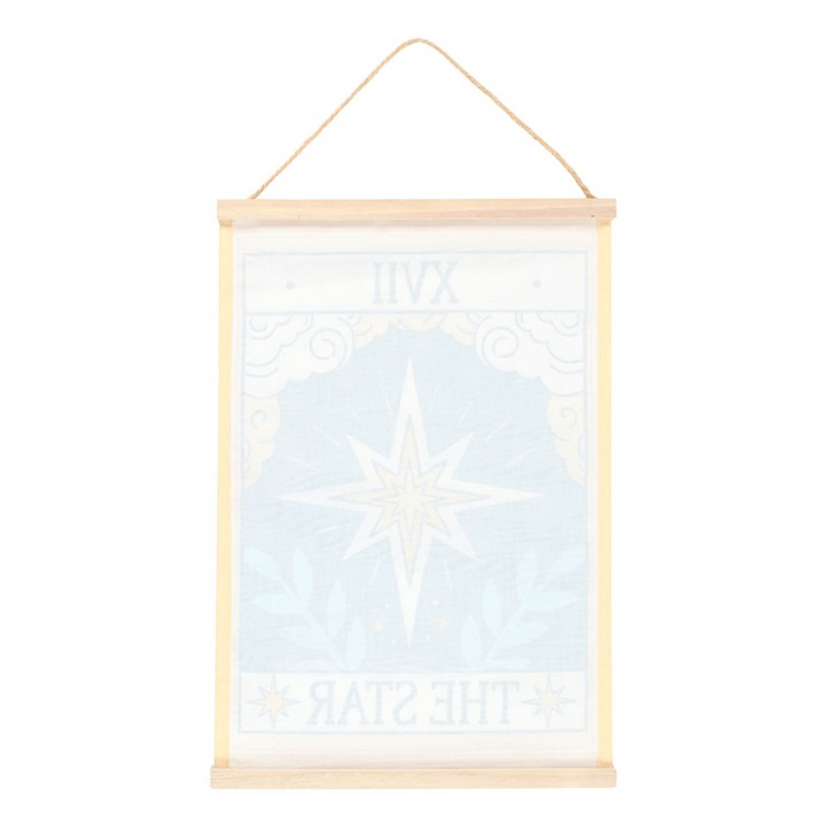 Wooden frame with a star design and text on a white background