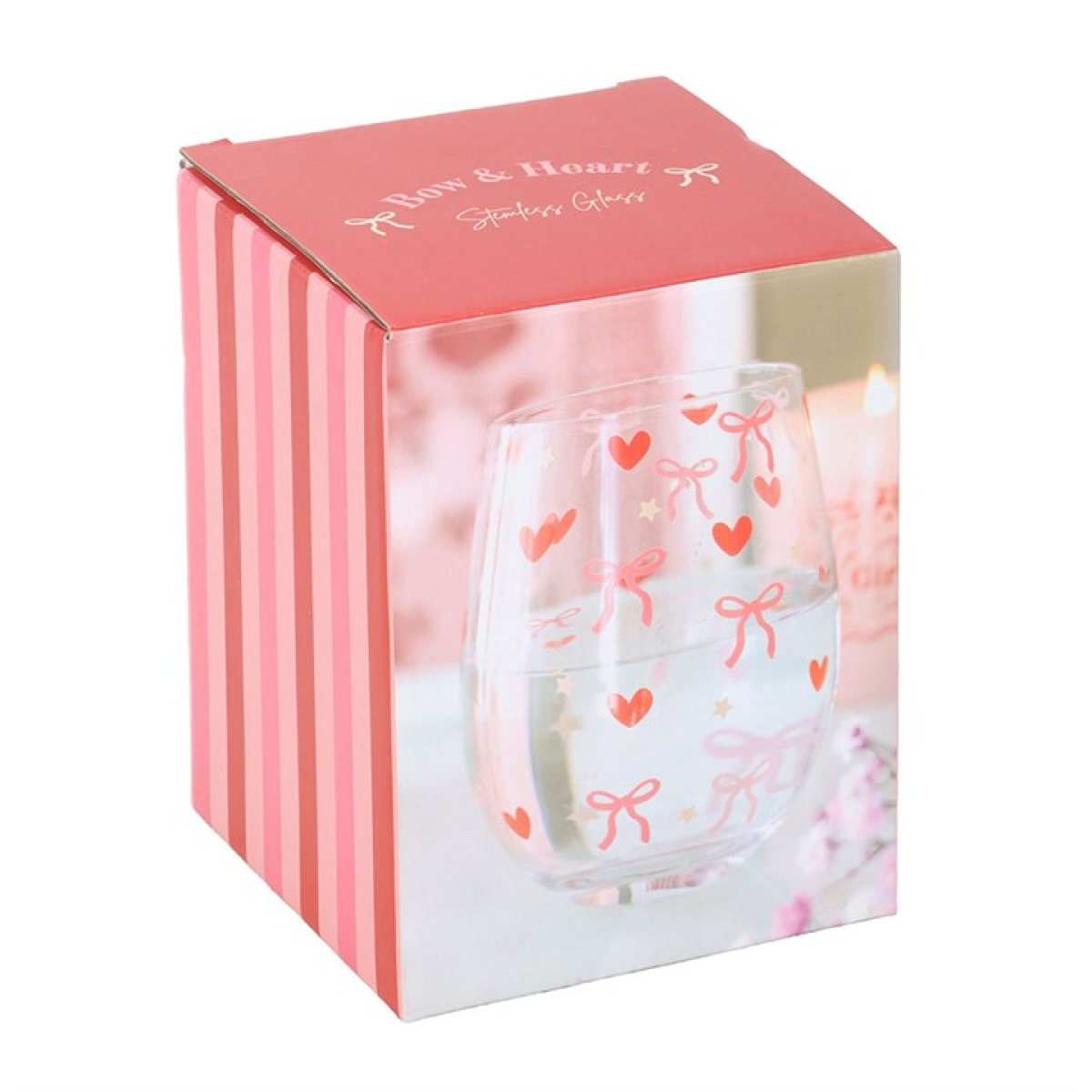 Bow and Heart Print Stemless Glass N/A