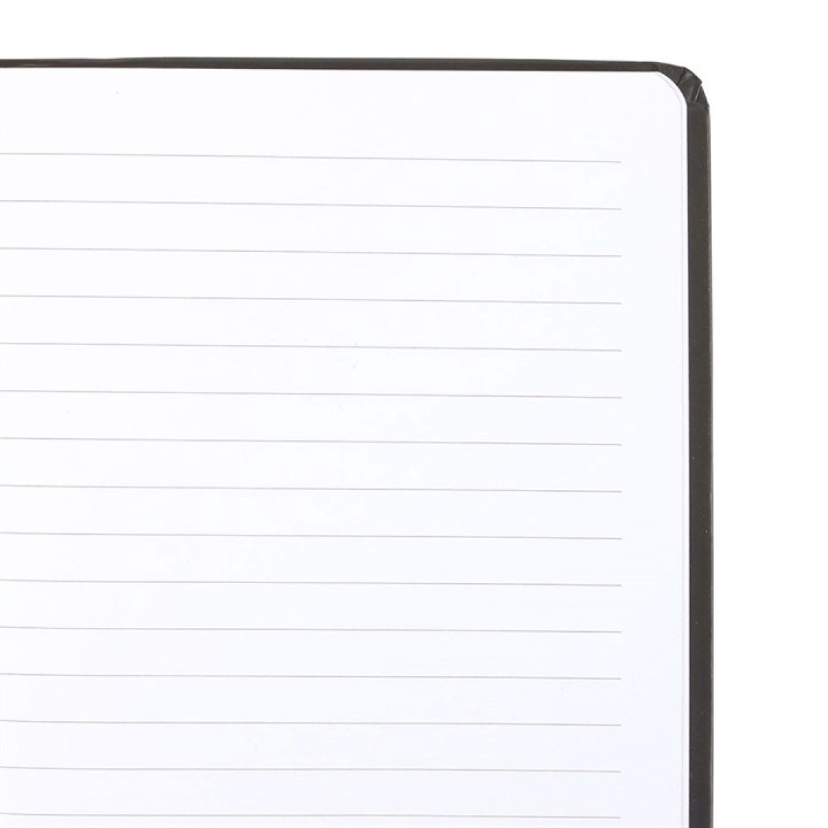 Close-up of a lined notebook page with a black border on a white background
