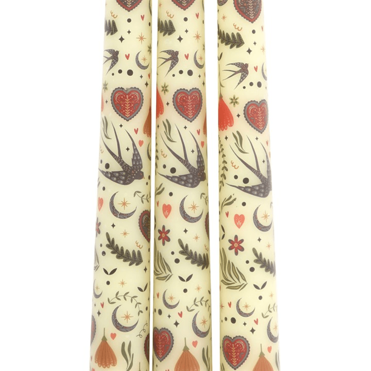Set of 3 Cream Midnight Bloom Print Taper Candles N/A