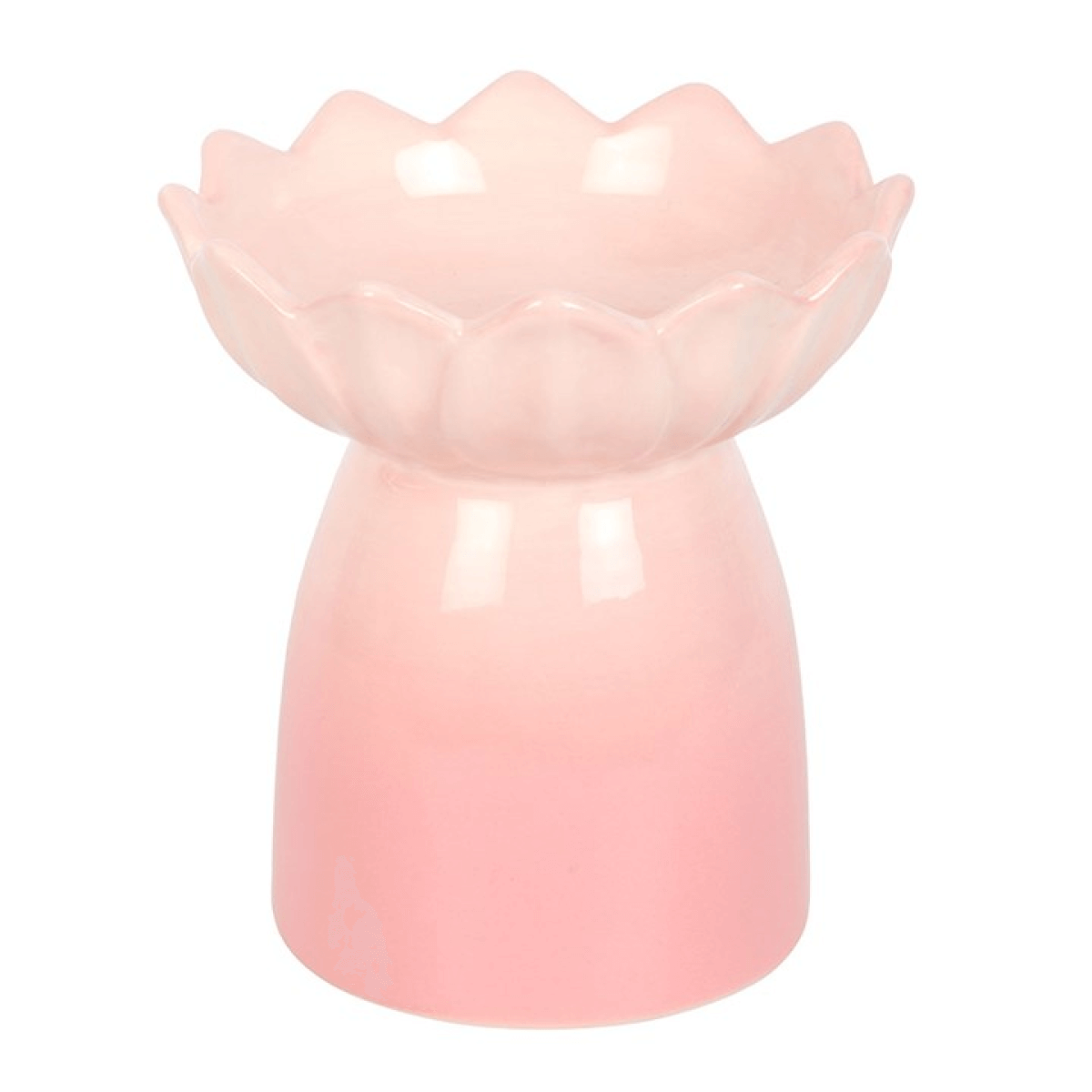 Pink lotus-shaped ceramic vase on a white background