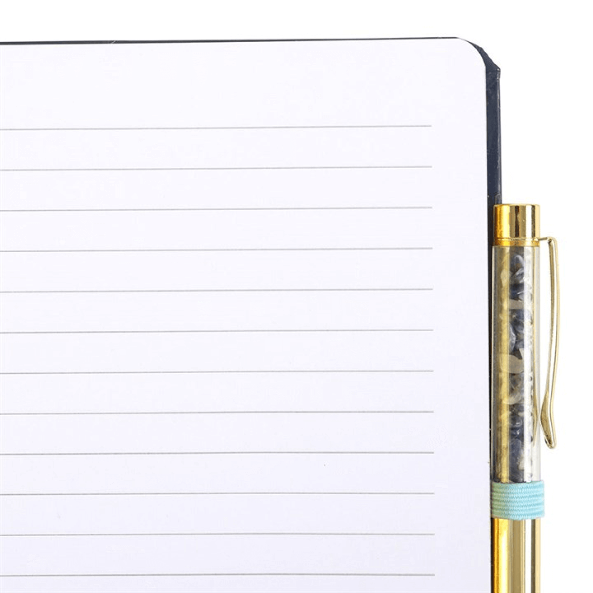 Notebook with a gold pen on a white background