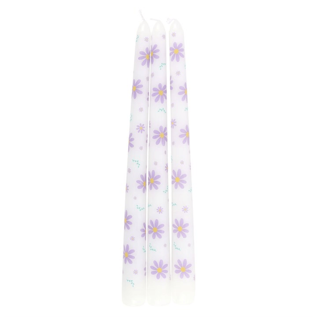 Set of 3 Purple Daisy Taper Candles N/A