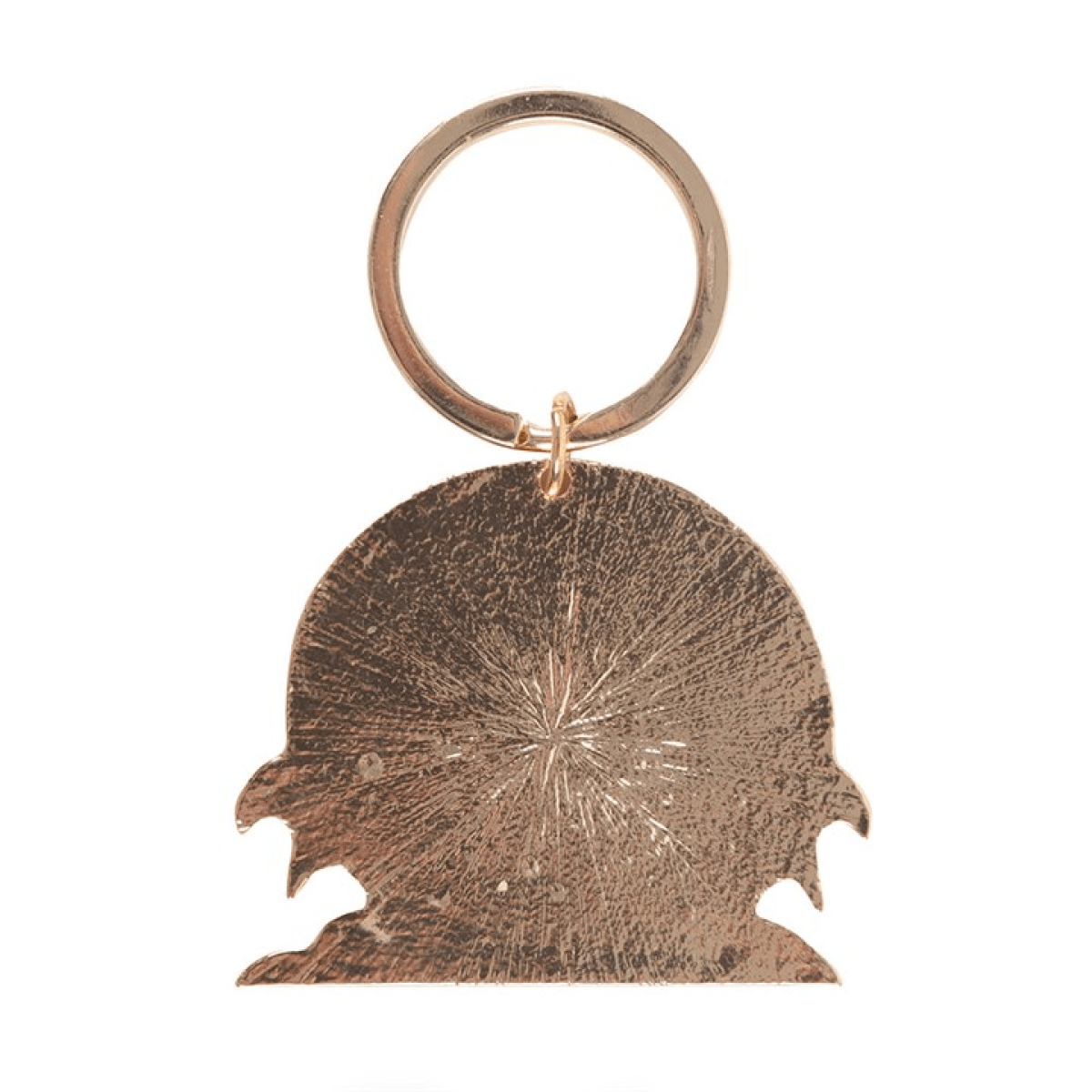 Bronze-colored keychain with a unique design on a white background