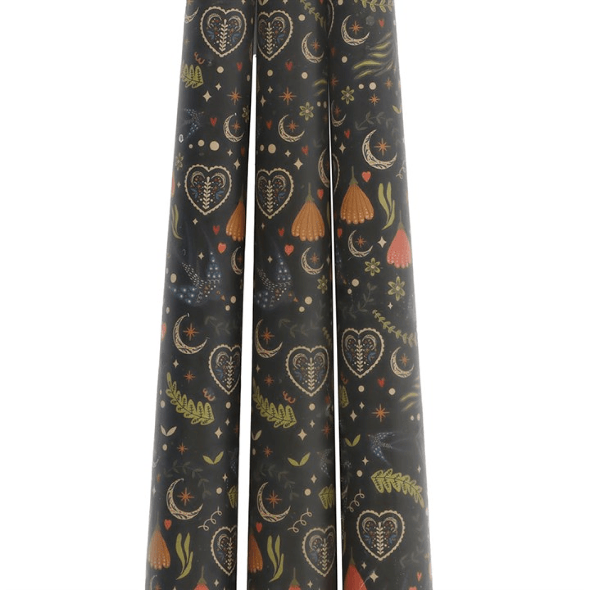 Set of 3 Black Midnight Print Taper Candles N/A