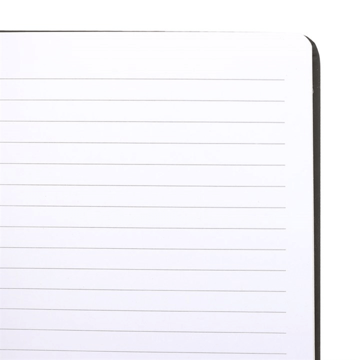Close-up of a lined notebook page with a corner folded over