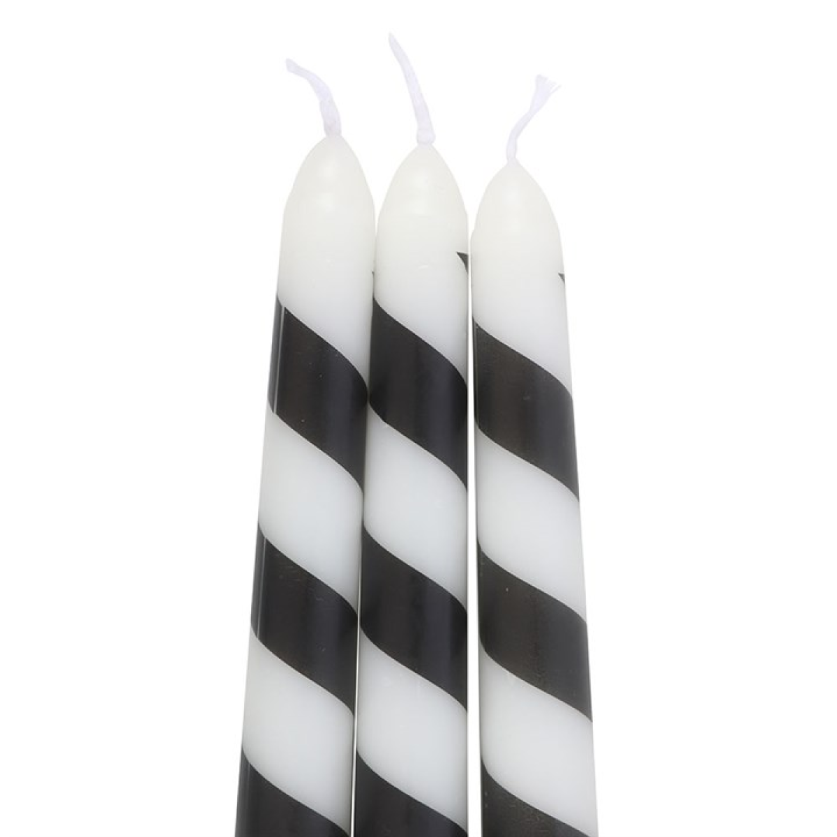 Set of 3 Black Candy Cane Taper Candles N/A