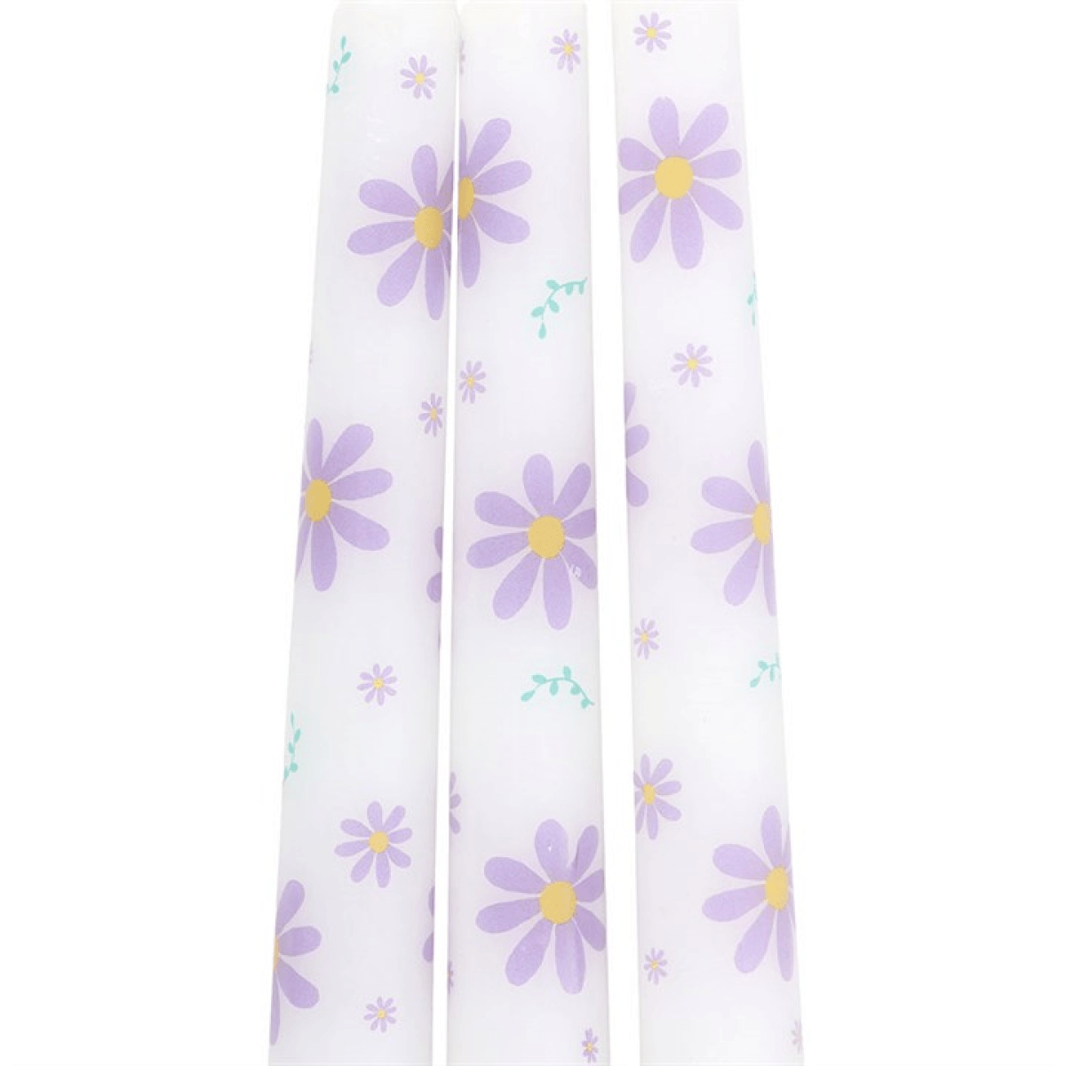 Set of 3 Purple Daisy Taper Candles N/A