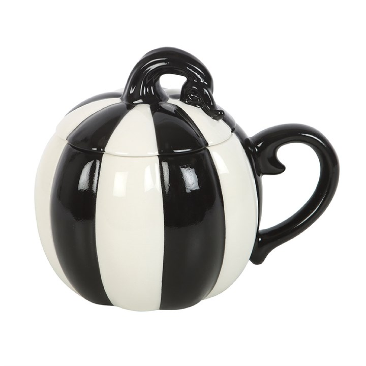 Black and White Striped Pumpkin Lidded Mug N/A