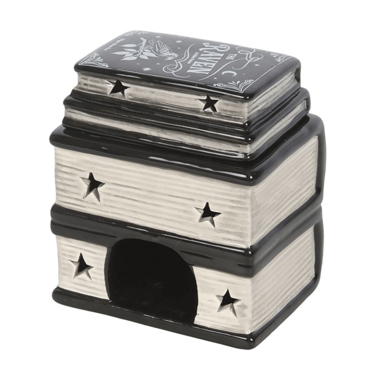 Book of Spells Oil Burner and Wax Warmer designed like stacked spell books with gothic décor.