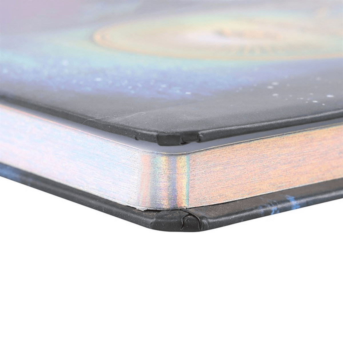 Close-up of a tablet with a colorful case on a white background