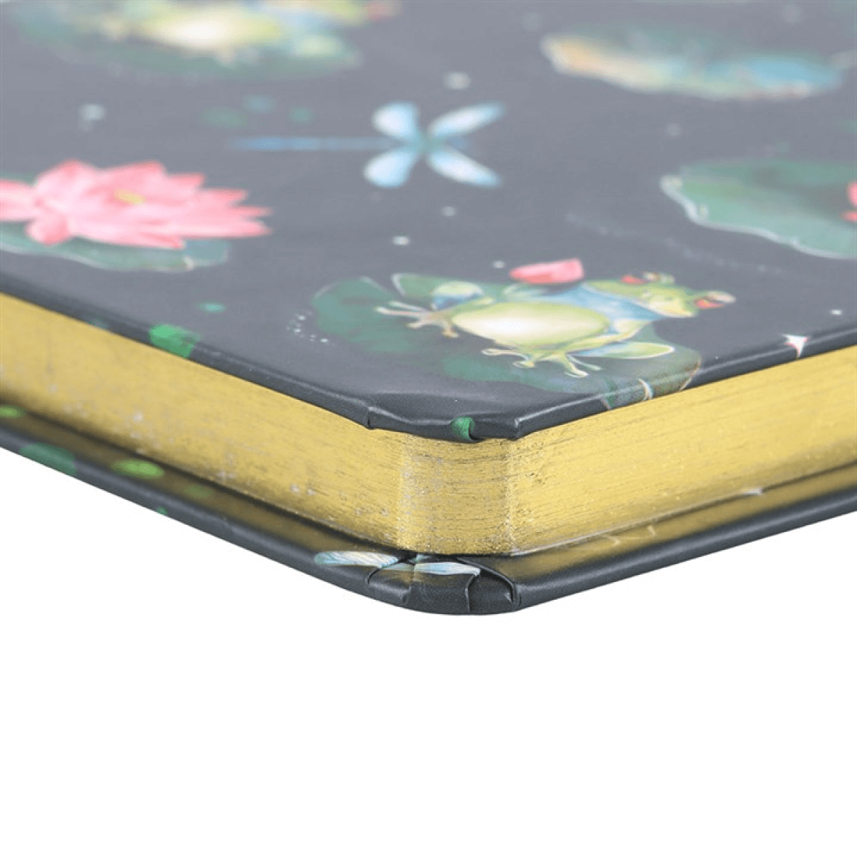 Notebook with a frog and lily pad design on the cover
