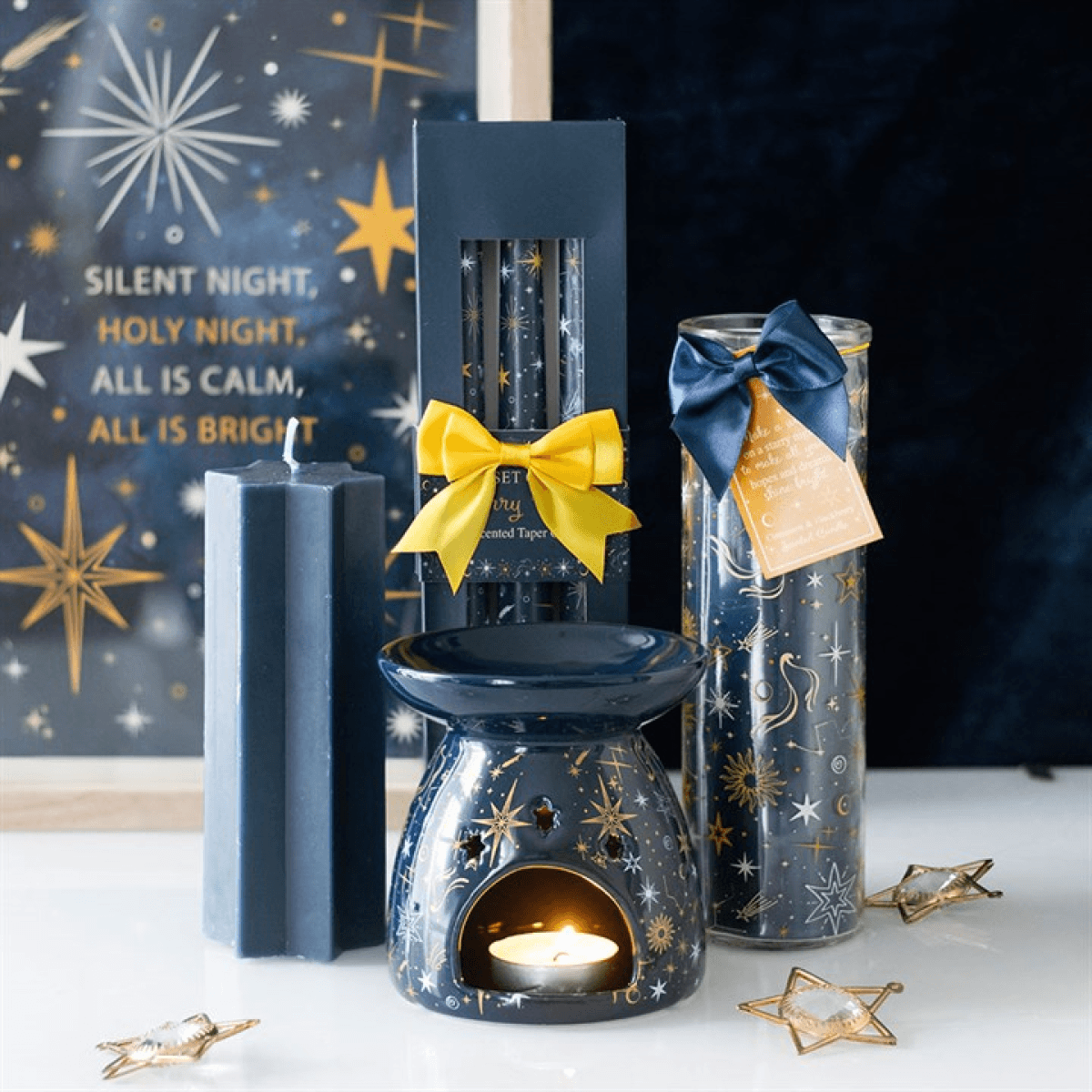 Set of 3 Starry Night Taper Candles N/A