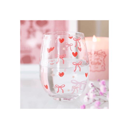 Bow and Heart Print Stemless Glass