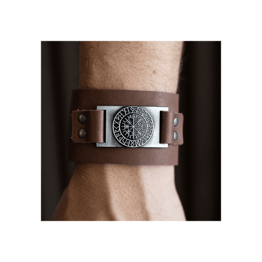 Viking Compass Leather Cuff Bracelet