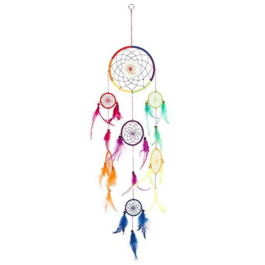 90cm Multi Rainbow Dreamcatcher Vibrant Spiritual Wall Hanging-Sociodigi