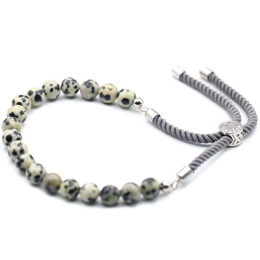 925 Silver Plated Dalmatian Jasper String Bracelet