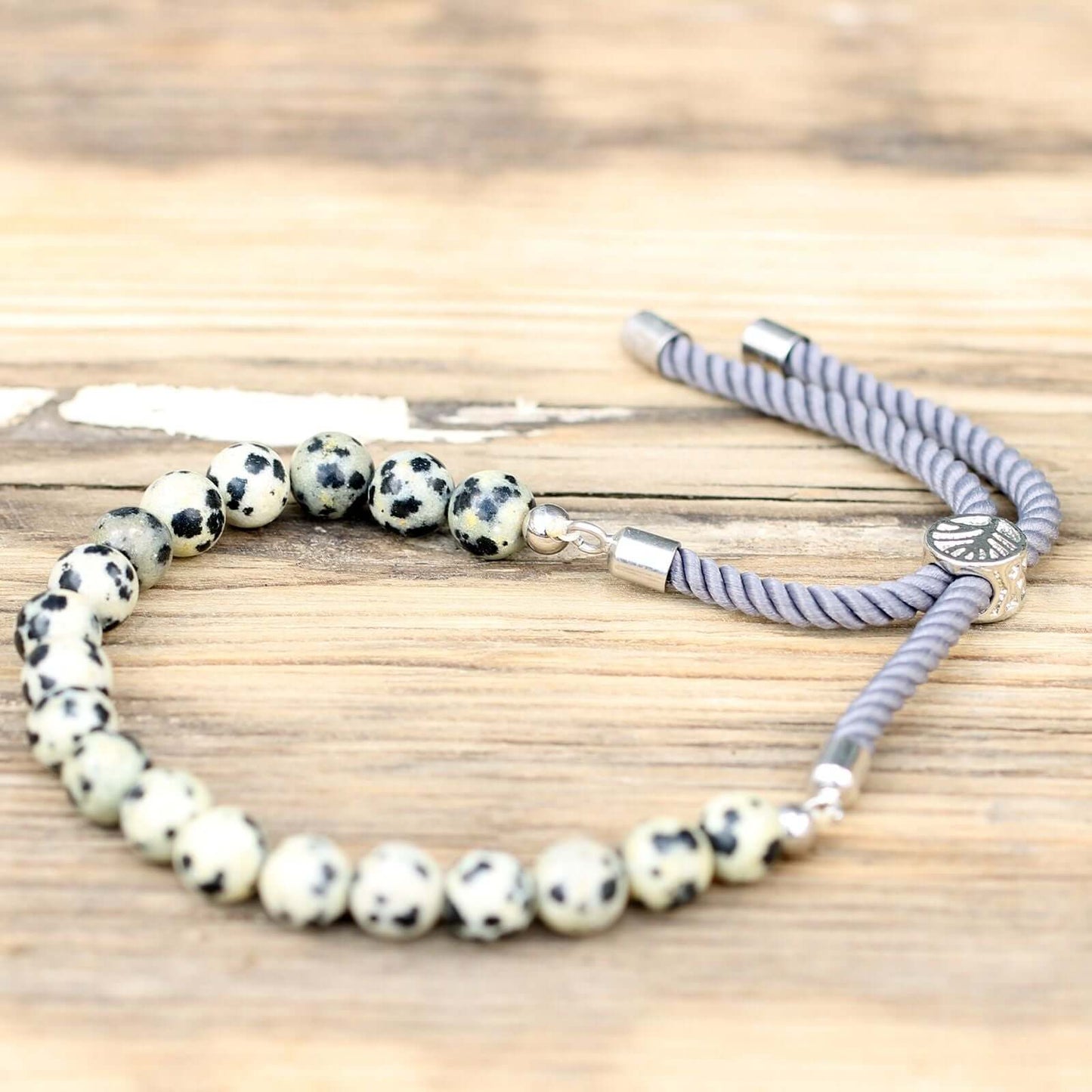 925 Silver Plated Dalmatian Jasper String Bracelet