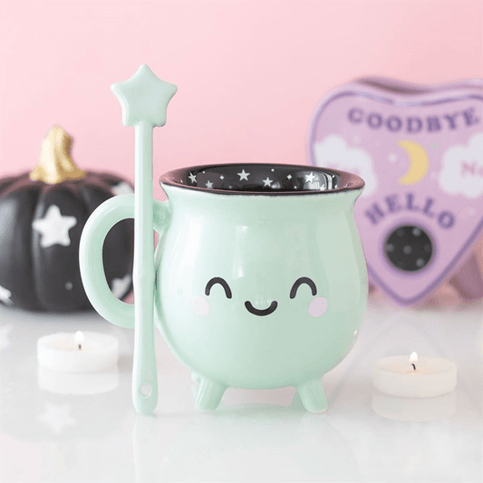 Mint Green Cauldron Mug with Wand Stirrer