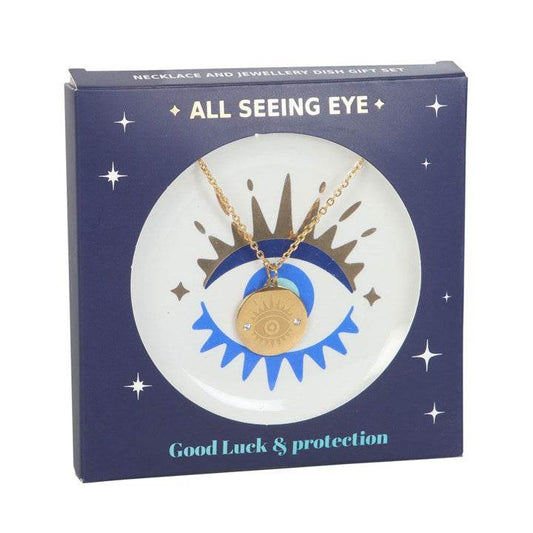 All Seeing Eye Necklace & Dish Gift Set Protection & Positive Energy-Sociodigi