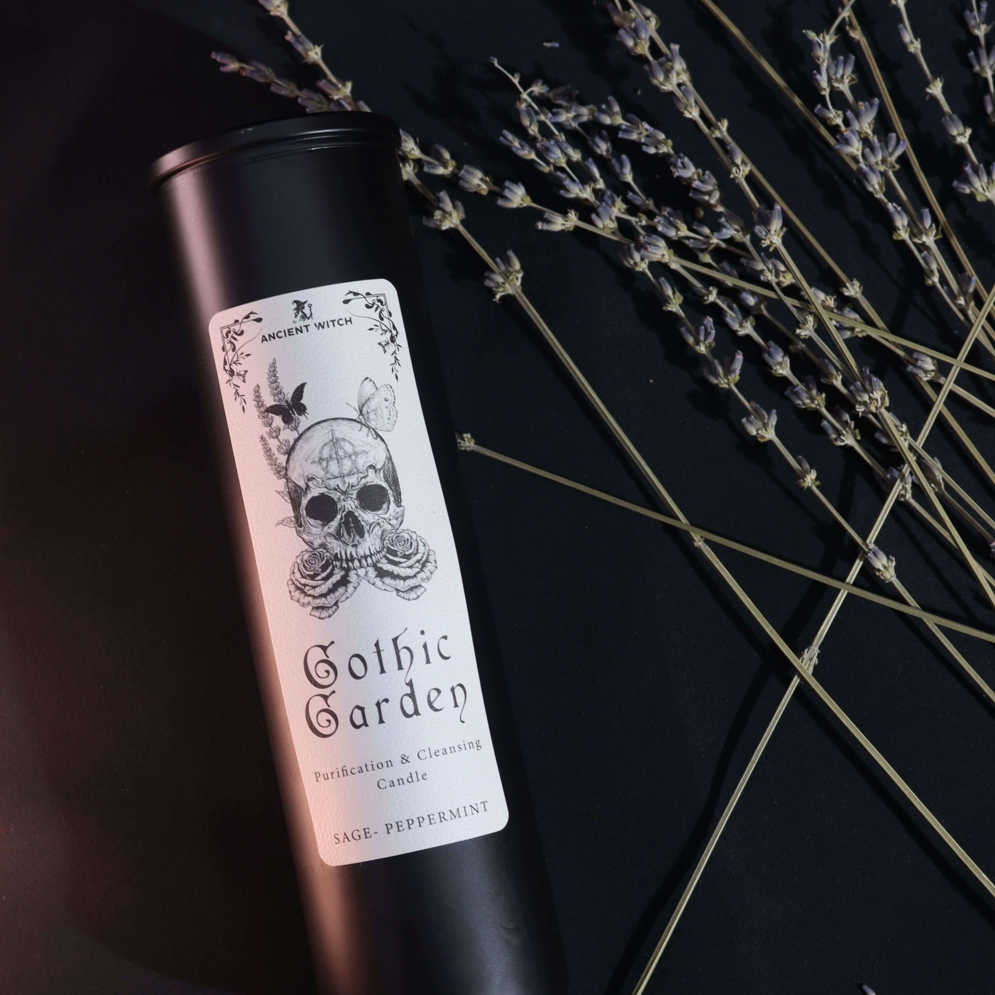 Ancient Witch Ritual Candles - Gothic Garden for cleansing rituals with sage and peppermint fragrance.