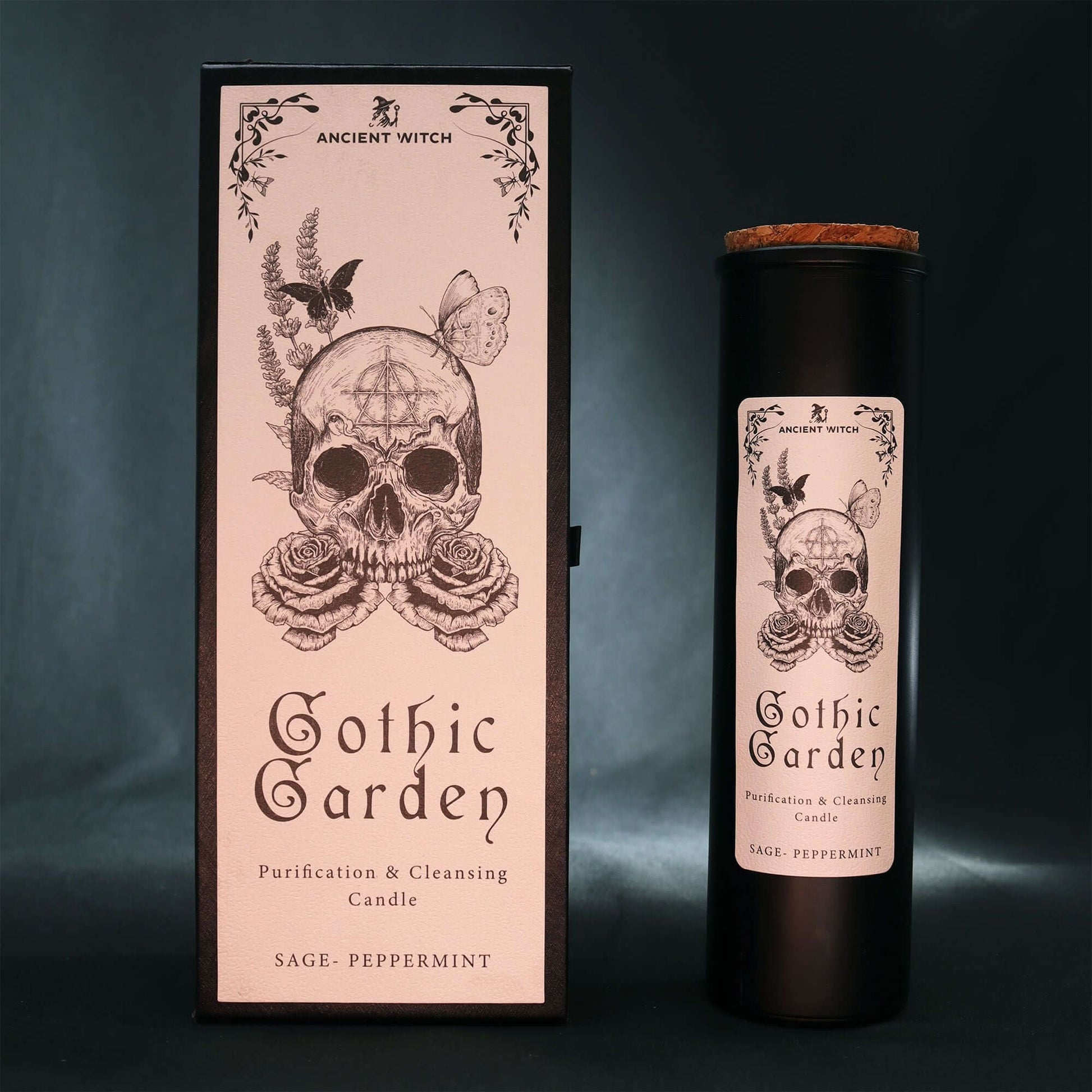 Ancient Witch Ritual Candles for cleansing and purification, featuring skull design, sage and peppermint fragrance.