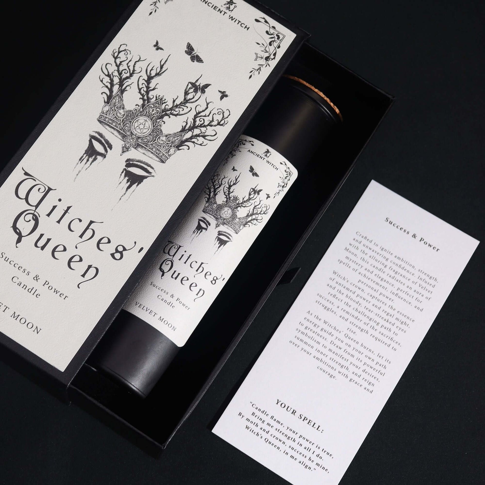 Ancient Witch Ritual Candles - Witches' Queen in elegant packaging with crown design for success and empowerment.