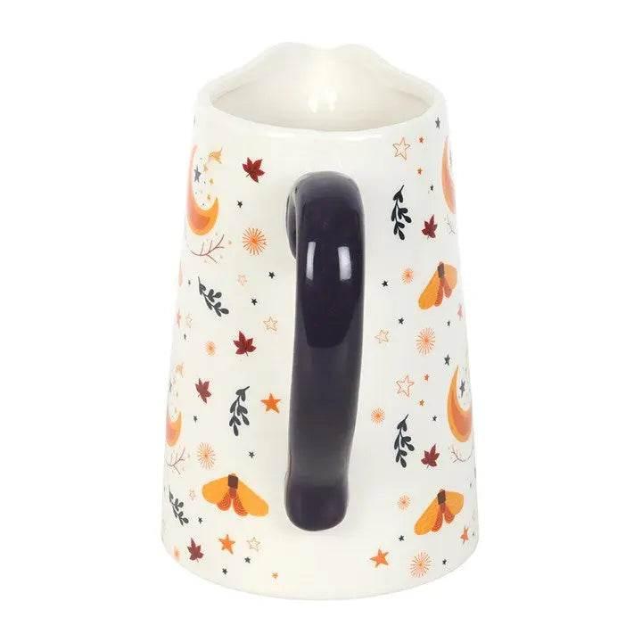 Autumn Magic Harvest Moon Print Ceramic Flower Jug with decorative leaf motifs and butterflies.