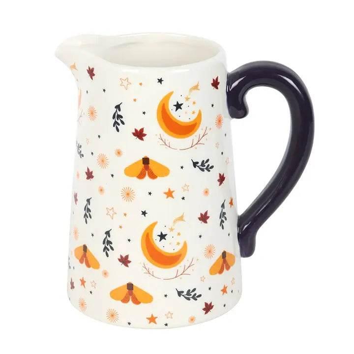 Autumn Magic Harvest Moon Print Ceramic Flower Jug featuring harvest moon and leaf motifs, perfect for seasonal décor.