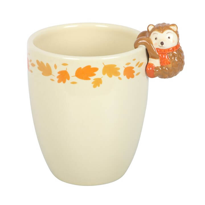 Autumn Plant Pot with Hedgehog, ceramic planter for indoor plants, cozy woodland decor.