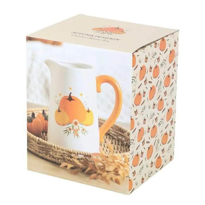 Autumn Pumpkin Ceramic Flower Jug packaging, perfect for fall home décor in the UK.