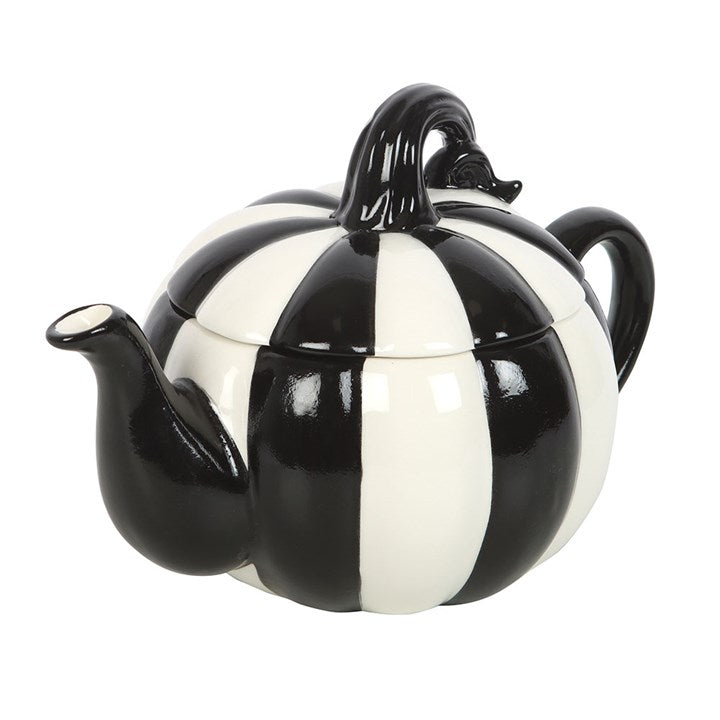 Black and White Striped Pumpkin Teapot-Sociodigi