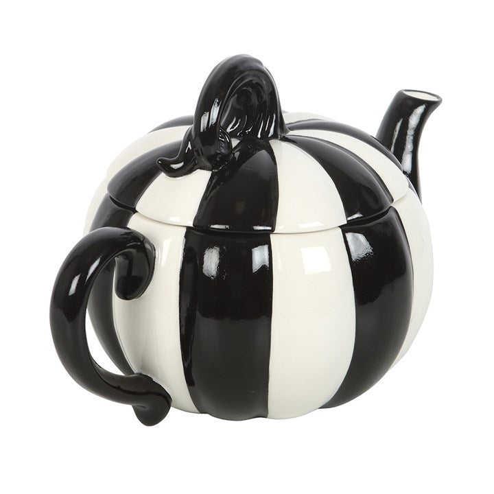 Black and White Striped Pumpkin Teapot-Sociodigi