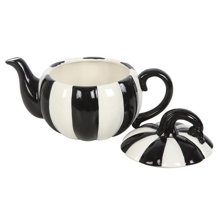 Black and White Striped Pumpkin Teapot-Sociodigi