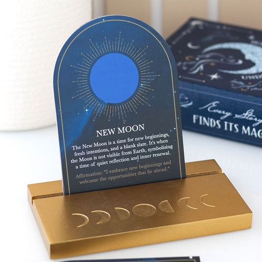 Set of 8 Moon Phase Cards with Wooden Stand N/A