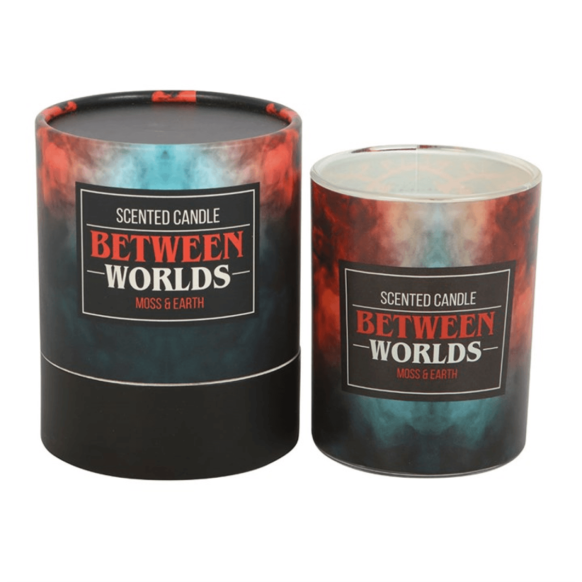Between Worlds Moss & Earth Candles in decorative packaging, perfect scented candles for creating an earthy atmosphere.