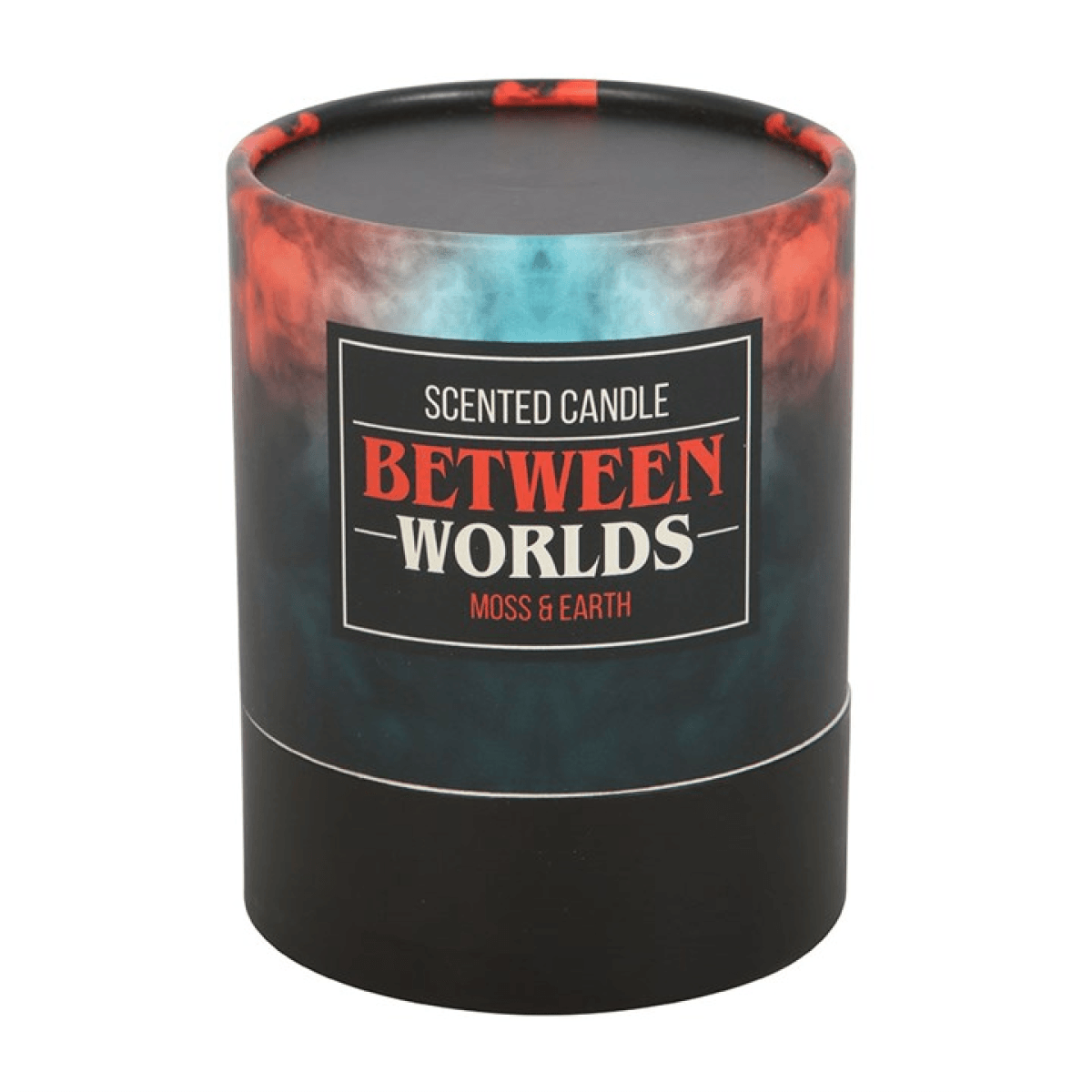 Between Worlds Moss & Earth Candles in decorative container, scented candle for a rich atmospheric experience.