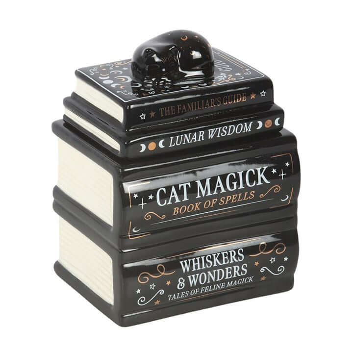 Black Cat Book Stack Oil Burner with Cat