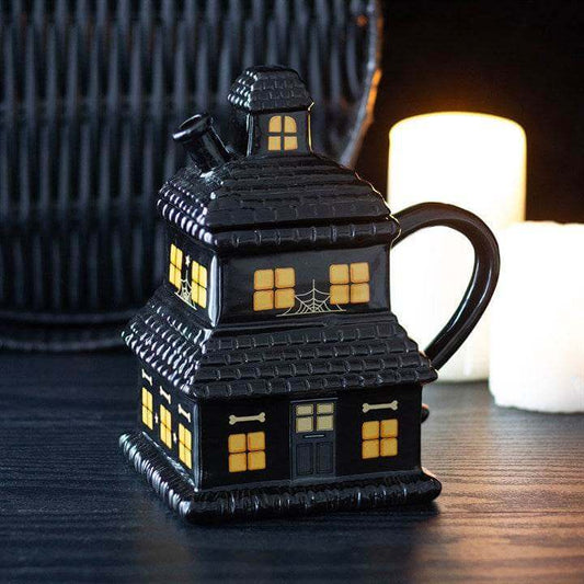 Black Haunted House Mug Spooky Ceramic Halloween Coffee Cup 480ml-Sociodigi