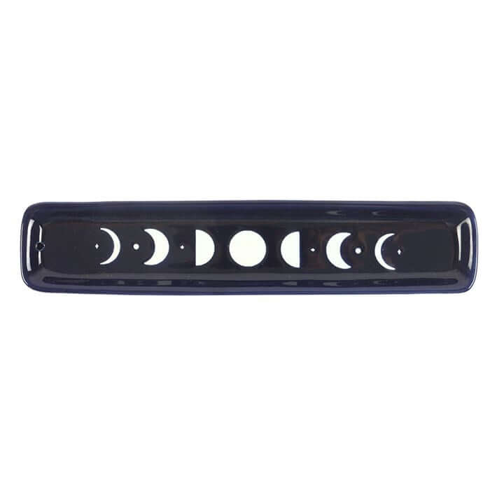Blue Moon Phase Ceramic Incense Ash Catcher with elegant moon phase design.