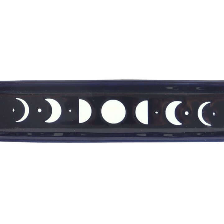 Blue Moon Phase Ceramic Incense Ash Catcher with moon phase design for incense ash collection.