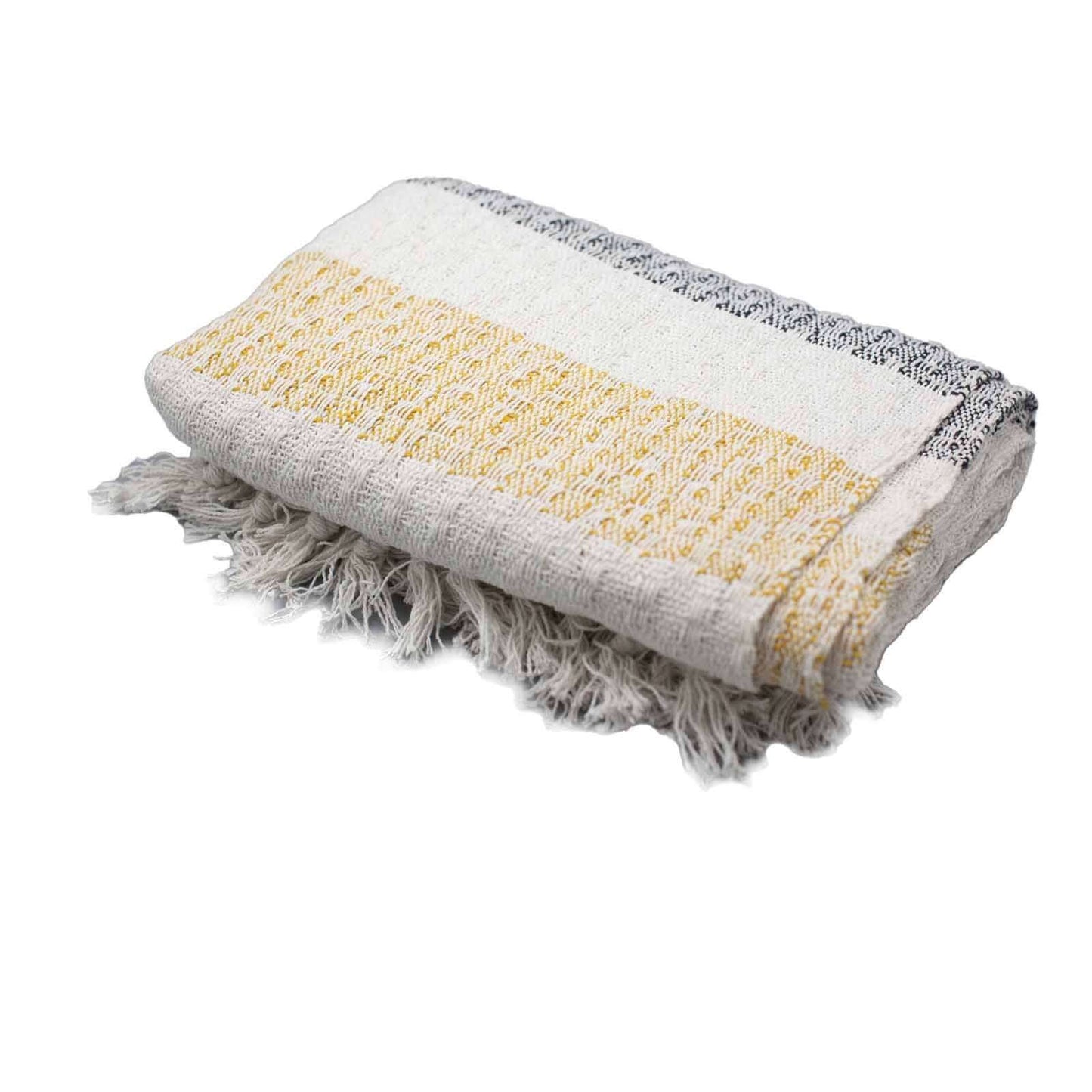 Boho Comfort Throws - Mellow Mattala cotton throw with cream tones and golden accents, perfect for home decor.