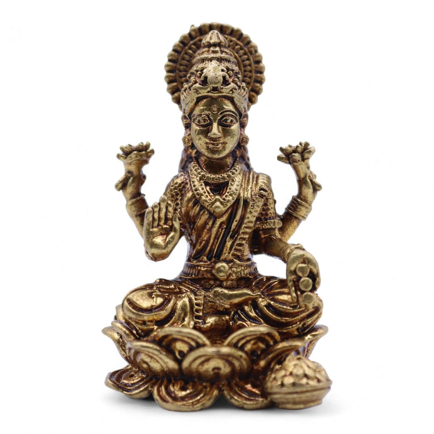 Brass Miniature Gods - Laxmi statue, handcrafted brass art representing prosperity and abundance, 49mm in size.