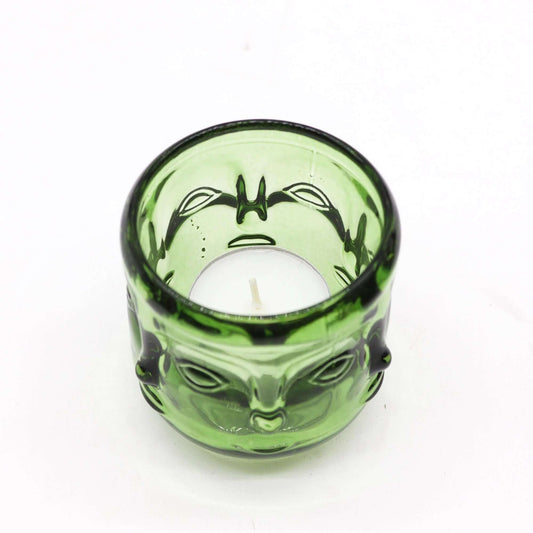 Buddha Faces Candle Jar - Garden Jade