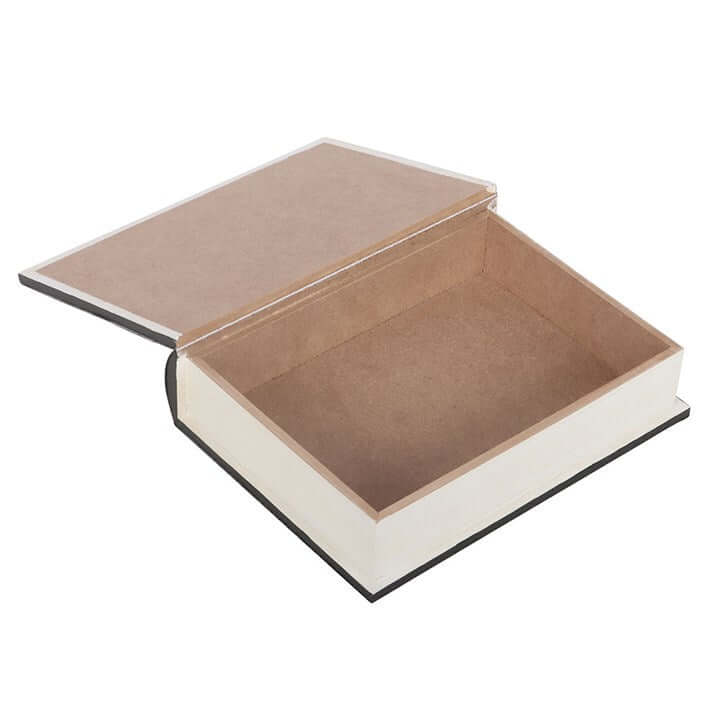 Open interior of The Misfortune Teller Book Shaped Storage Box for storing treasures and divination tools.