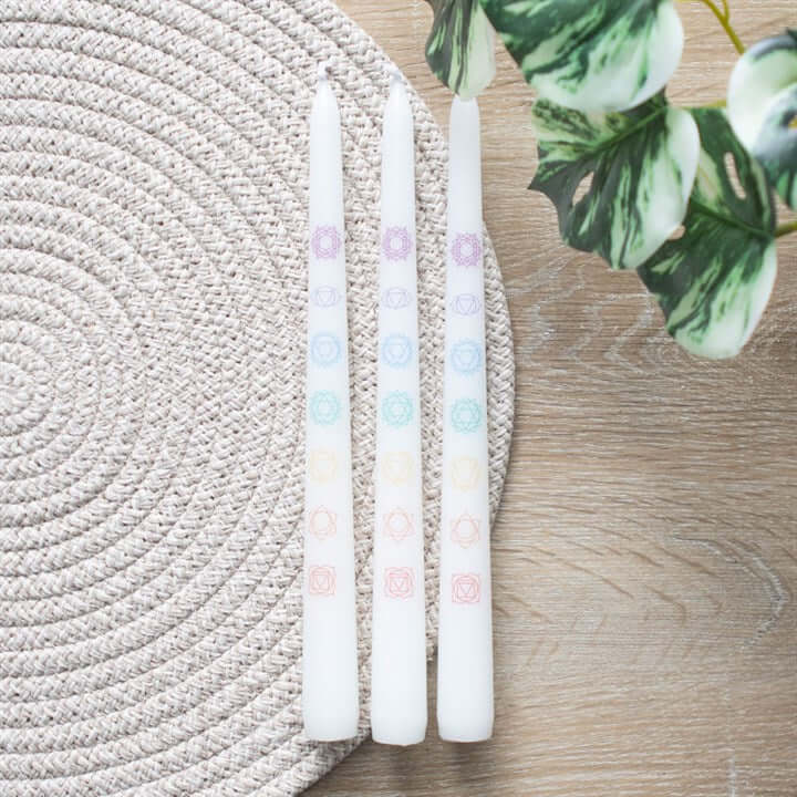 Set of 3 Chakra Balancing Taper Dinner Candles N/A