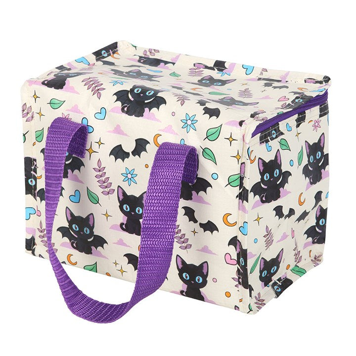 Cute and Creepy Cat Print Insulated Lunch Bag – Black Cat Design-Sociodigi