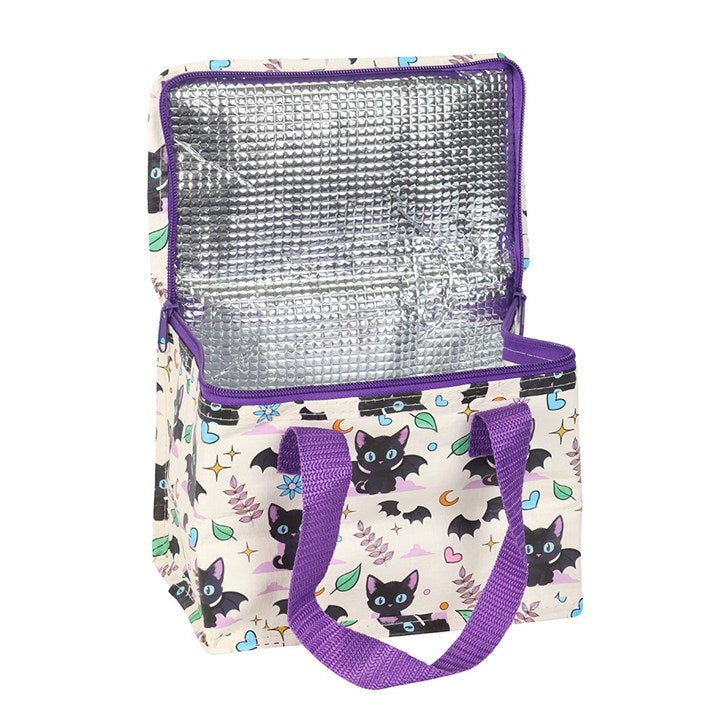 Cute and Creepy Cat Print Insulated Lunch Bag – Black Cat Design-Sociodigi