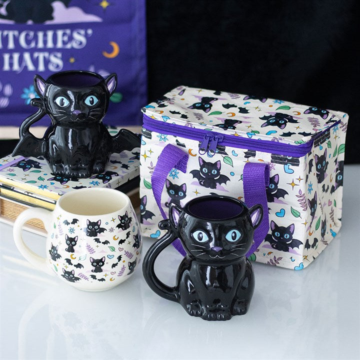 Cute and Creepy Cat Print Insulated Lunch Bag – Black Cat Design-Sociodigi