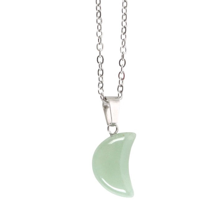 Green Aventurine Crystal Moon Necklace on Greeting Card N/A